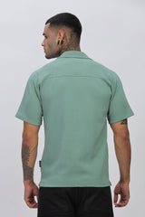 Light-Green Cuban Collar Half Sleeve Popcorn Men's Regular Shirt - Stylish & Comfy