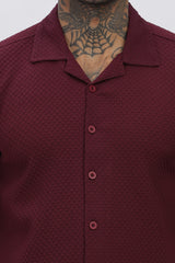 Stylish Maroon Cuban Collar Half Sleeve Popcorn Men's Regular Shirt