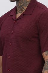 Stylish Maroon Cuban Collar Half Sleeve Popcorn Men's Regular Shirt