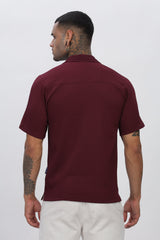Stylish Maroon Cuban Collar Half Sleeve Popcorn Men's Regular Shirt