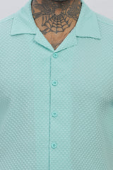 Sea-Green Cuban Collar Half Sleeve Popcorn Men's Shirt - Stylish & Comfortable