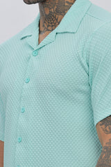 Sea-Green Cuban Collar Half Sleeve Popcorn Men's Shirt - Stylish & Comfortable