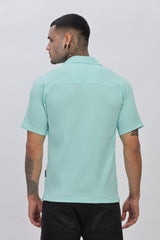 Sea-Green Cuban Collar Half Sleeve Popcorn Men's Shirt - Stylish & Comfortable