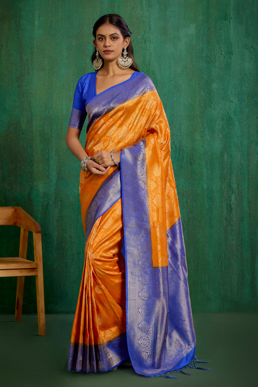 Shop Elegant Orange Banarasi Art Silk Woven Ready to Wear Saree Online - Best Prices