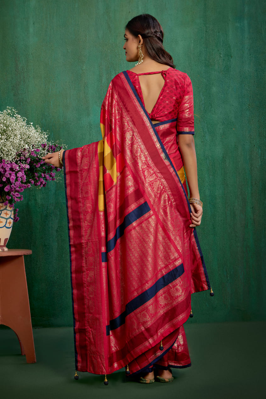 Shop Multi Elegant Tussar Silk Block Print Ready to Wear Sarees Online - Best Prices