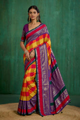Shop Multi Elegant Tussar Silk Block Print Ready to Wear Sarees Online - Best Prices