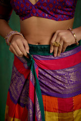 Shop Multi Elegant Tussar Silk Block Print Ready to Wear Sarees Online - Best Prices