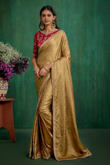 Brown Elegant Satin Jacquard Embroidery Ready to Wear Saree - Shop Now Online