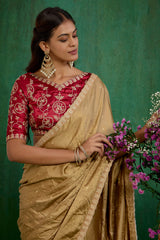 Brown Elegant Satin Jacquard Embroidery Ready to Wear Saree - Shop Now Online