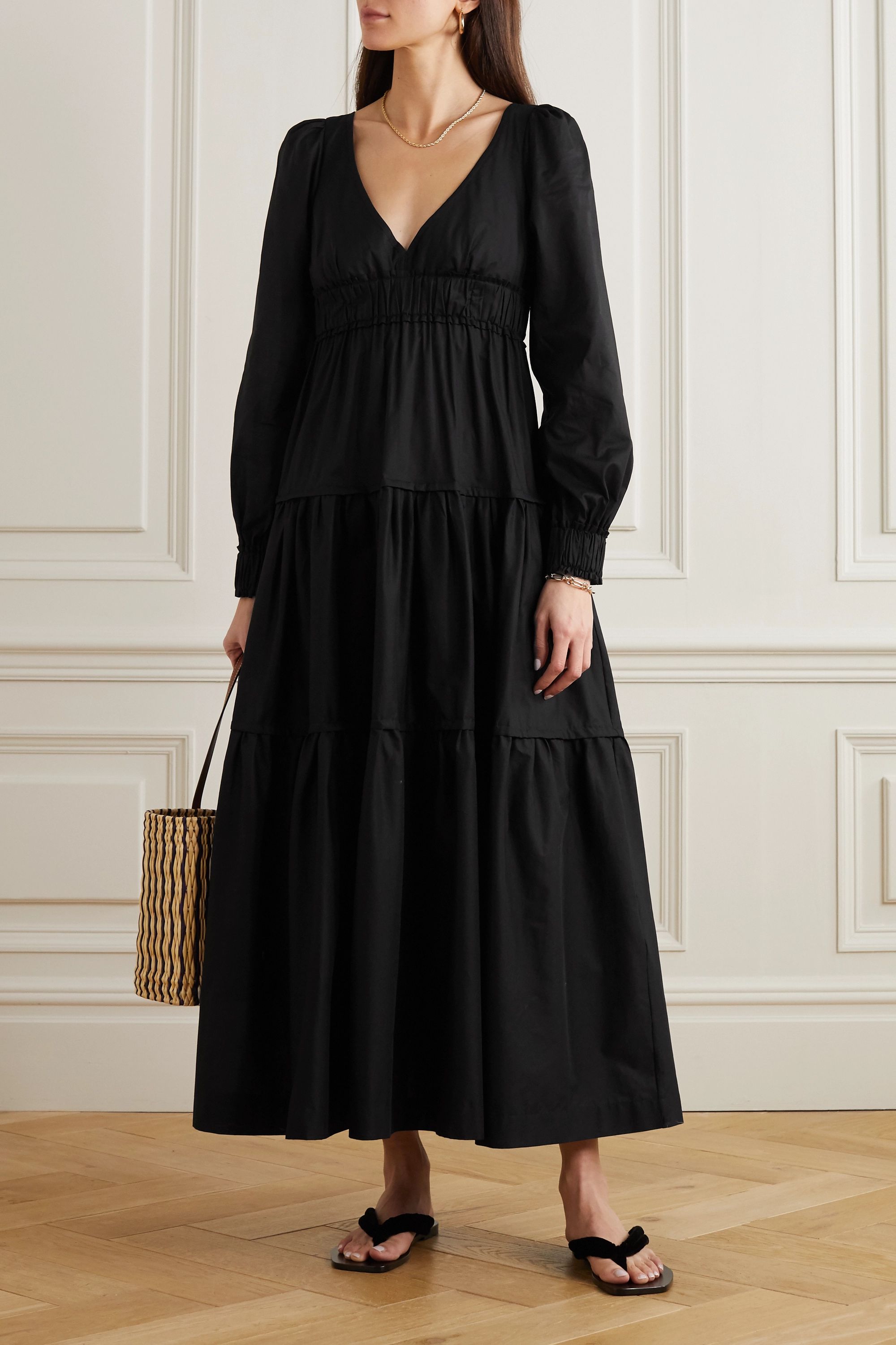 Black Long Cotton Paneled Dress