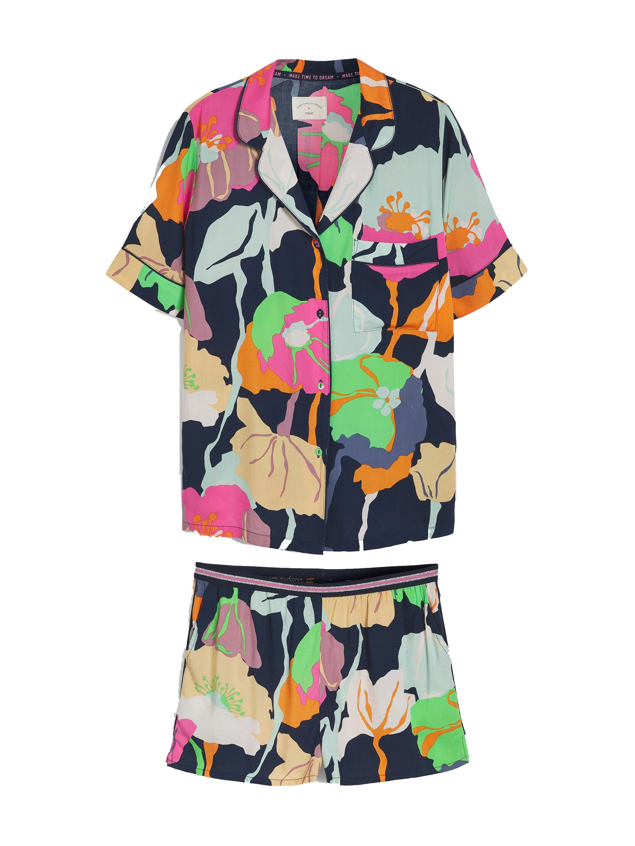 Navy Blue Flower Printed Lounge Wear.
