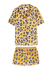 Yellow Abstract Printed Lounge Wear With Shorts