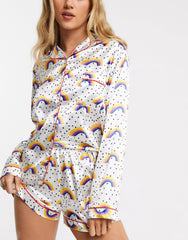 White Abstract Printed Lounge Wear.