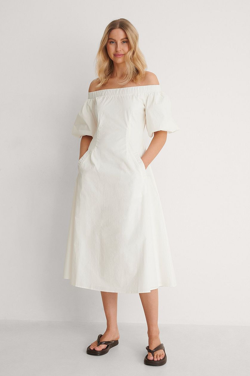 White Off Shoulder Detail Dress